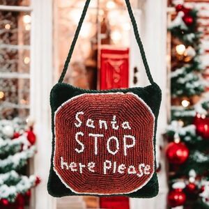 SUDHA PENNATHUR Santa Stop Here Please Beaded Christmas Holiday Doorknocker